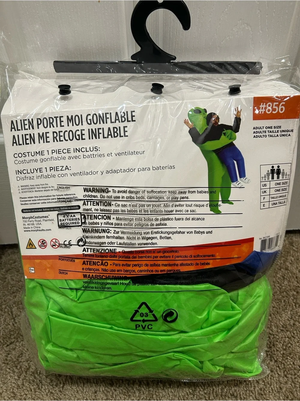 Alien Pick Me Up Inflatable Kids Costume - Green